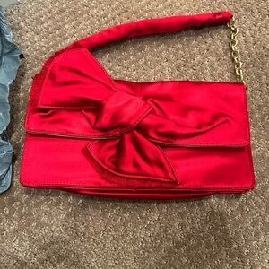 BCBG Vibrant Red Clutch with Bow Accent